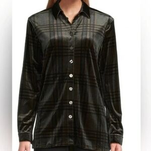 John Mark Velvet Plaid Button-Up Shirt Green Black